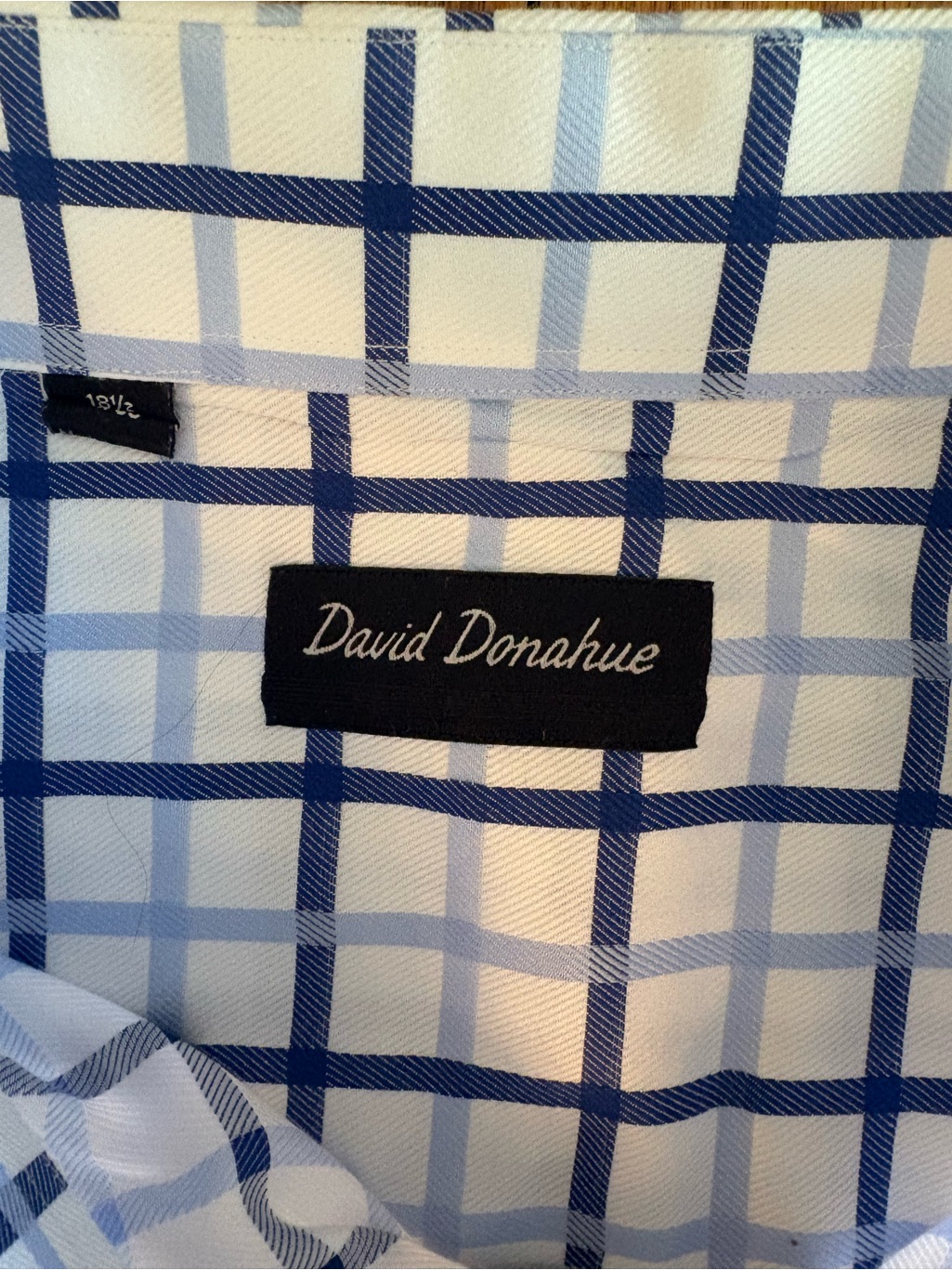 David Donahue White And Blue Windowpane Dress Shirt